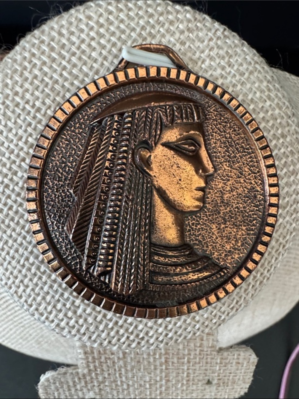 VTG Cleopatra Cast Metal Coin Pendant - Egyptian Revival Uniface Medallion